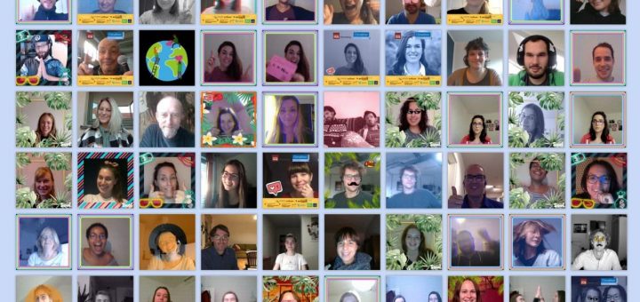 90 Fotos von Menschen vor ihrem Bildschirm bei Videokonferenzen, Bildüberschrift: CLIMATHON 2020