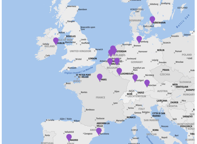 Karte mit Einsatzorten von Cenero One: Irland, Frankreich, Spanien, Niederlande, Deutschland, Dänemark, Schweden, Norwegen, Belgien und Luxemburg